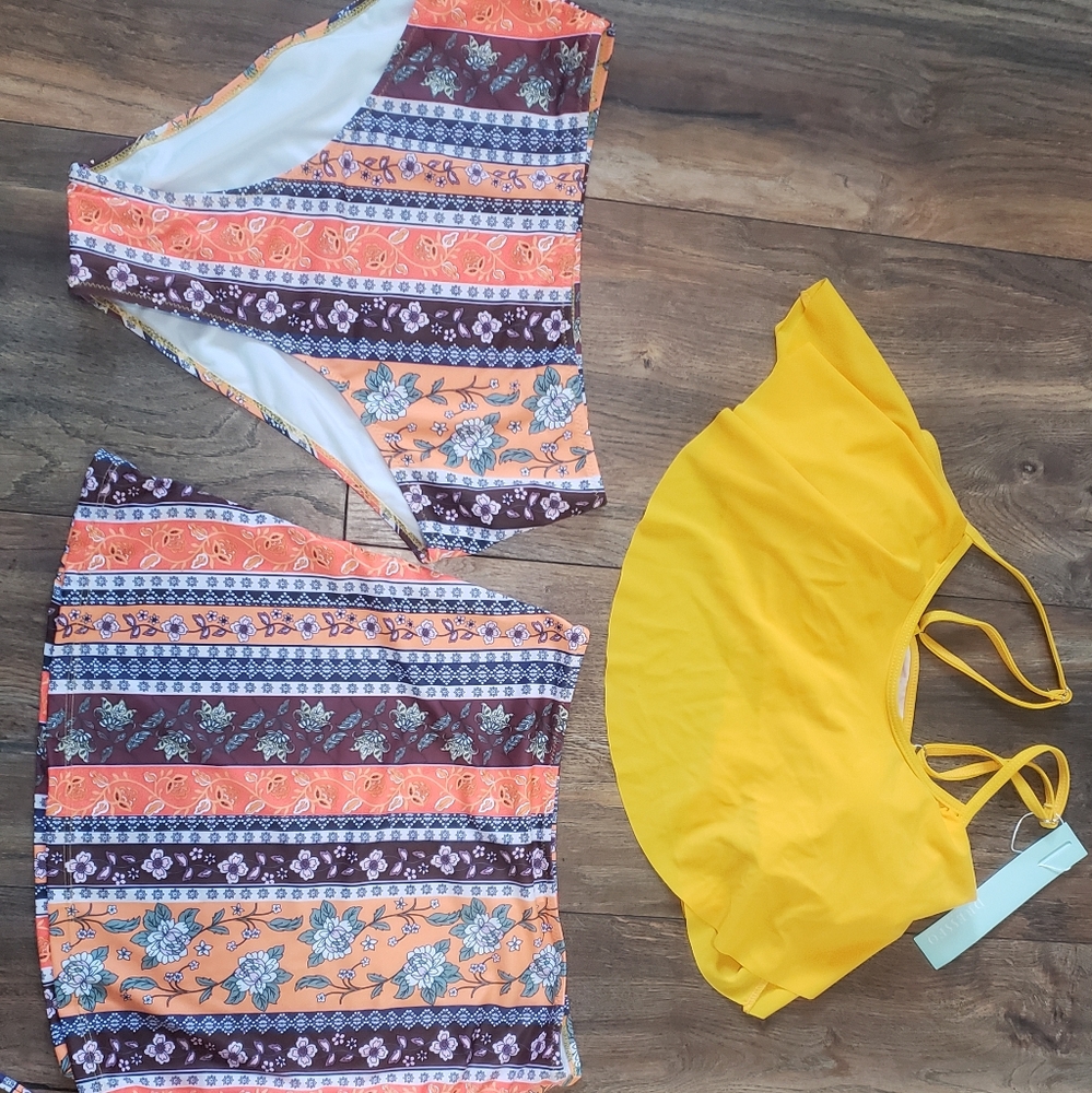 Floral Print Cinched Overlay Tankini Set